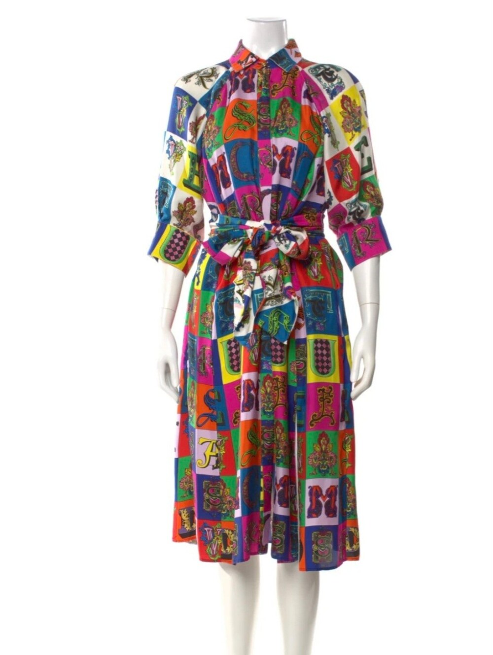 NWT Versace Multicolor Block-Print Midi Shirt Dress